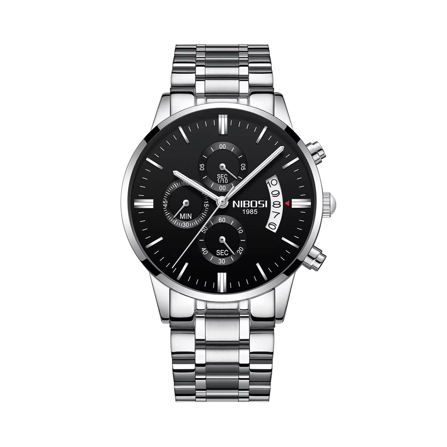 Nibosi PR Men's Watch - Silver Black