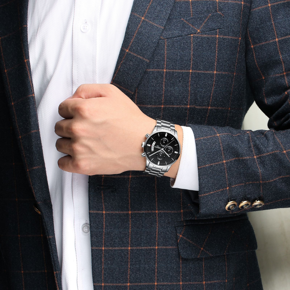 Nibosi PR Men's Watch - Silver Black