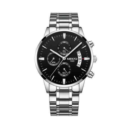 Nibosi PR Men's Watch - Silver Black